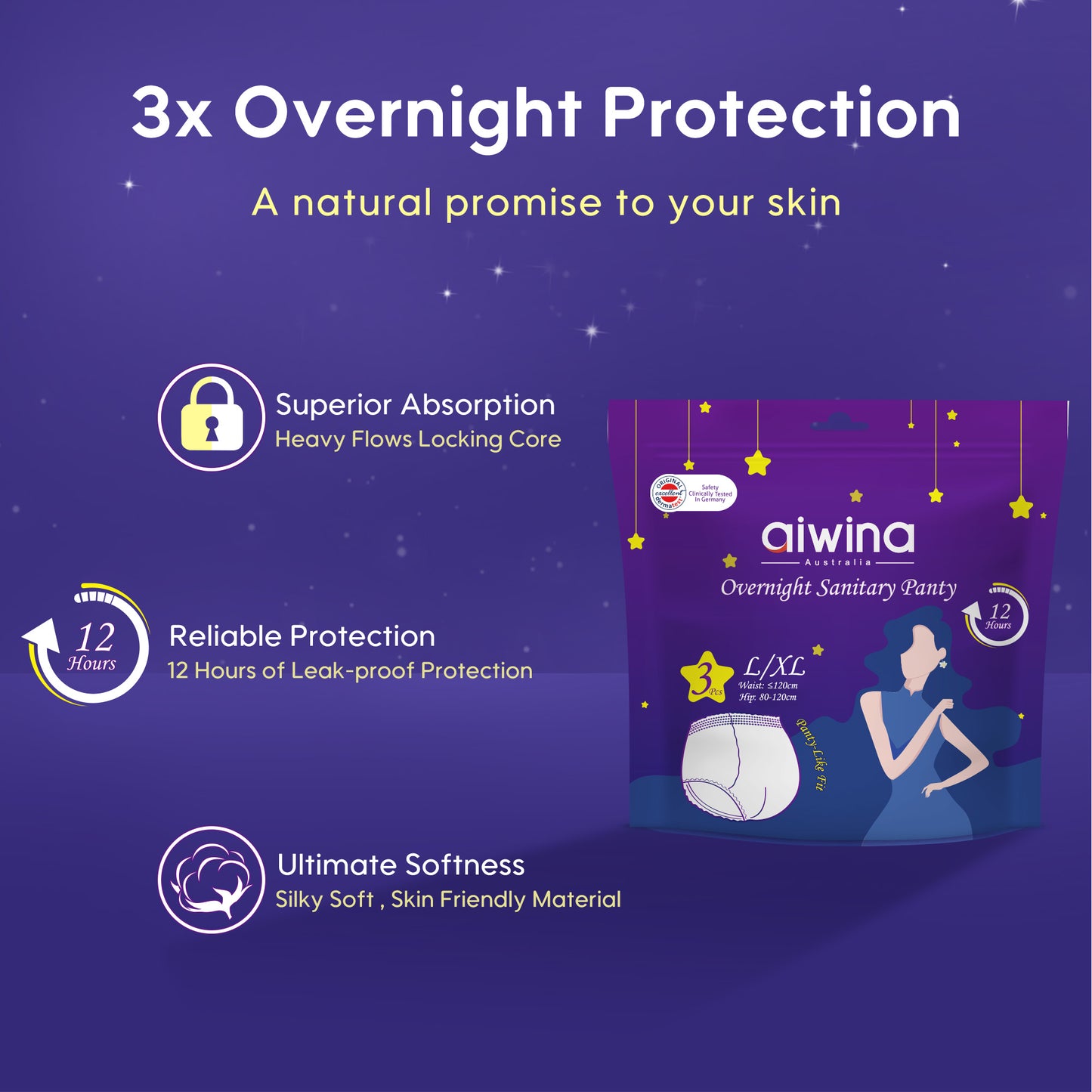 Aiwina Overnight Sanitary Panty 3 Pcs/Bag