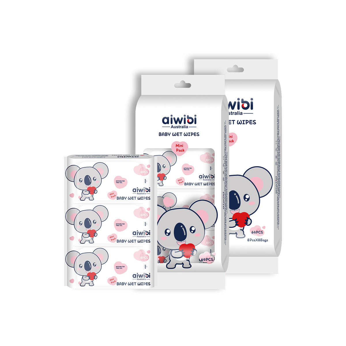 Portable Mini Baby Wet Wipe Pack 64Pcs (8Pcs, 8 Bags)